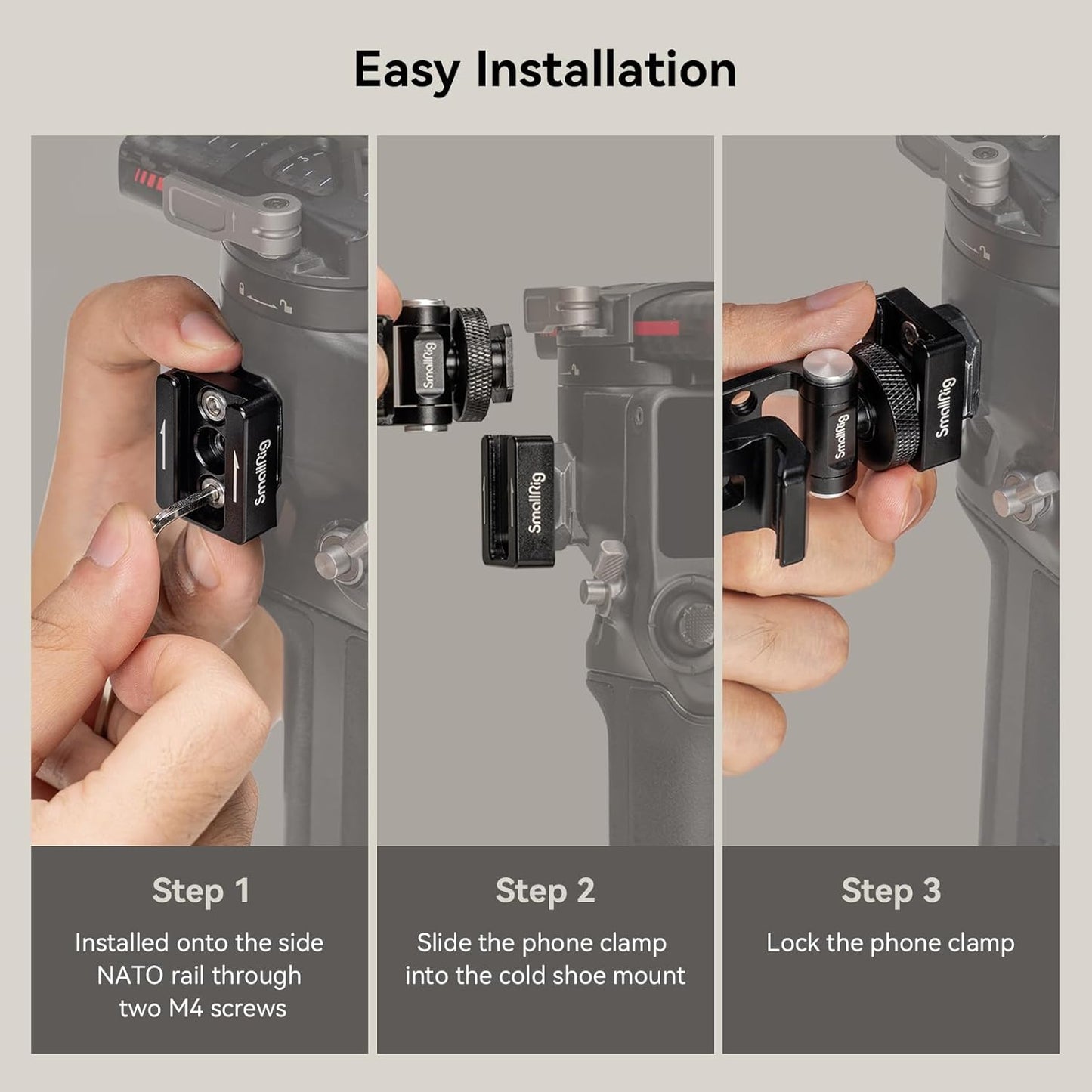 SmallRig Phone Support for DJI Stabilizers, Adjustment Phone Mount Adapter with 1/4"-20 Threaded Hole, Cold Shoe for DJI RS 4 Mini/RS 4 Pro/RS 3 /RS 3 Pro/RS 3 Mini/RS 2 / RS C2 / R S/R SC - 4301