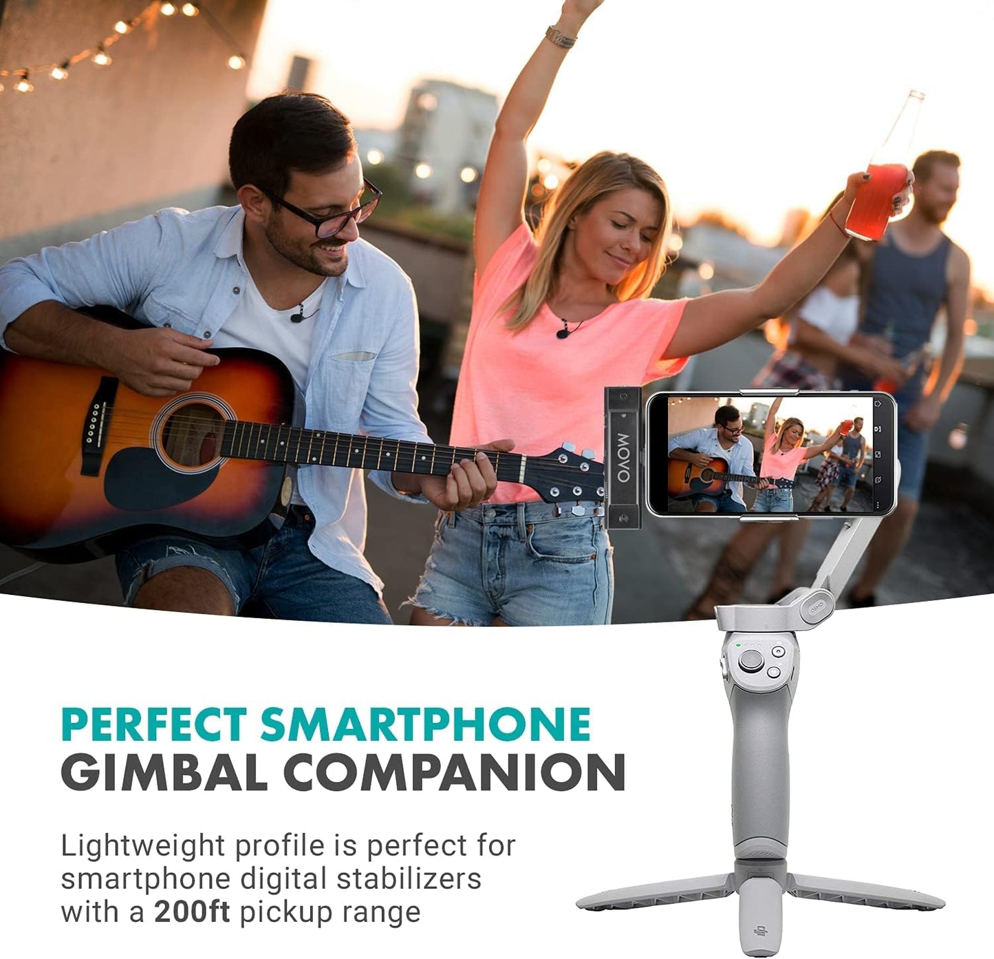 Movo Edge-DI-Duo Wireless Lavalier for iPhone - Perfect Compact Lav Mic for Smartphone Gimbal Stabilizer - Great for Vlogging, Filming, Teachers, and More - Compatible with DJI Osmo OM 4, 5