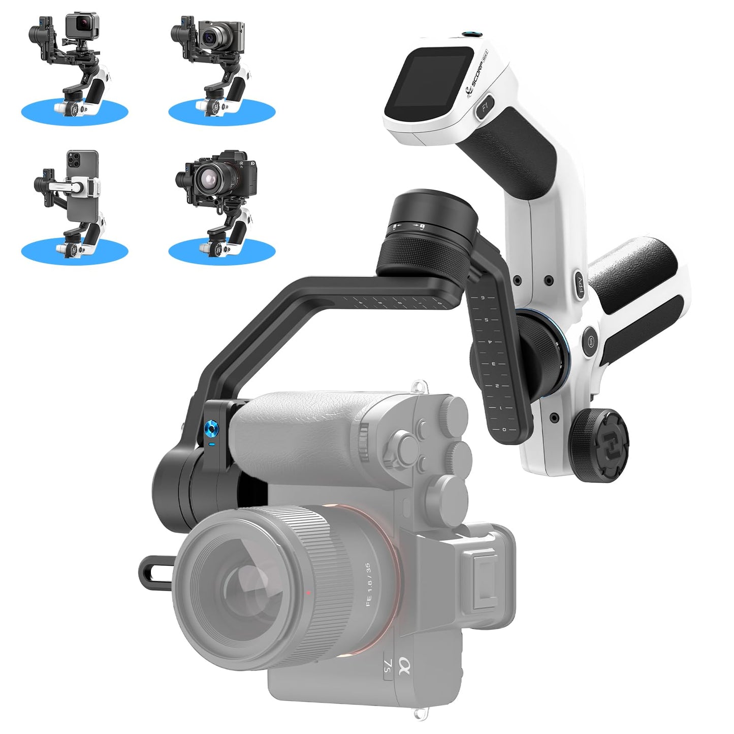Feiyu SCORP Mini-2 Combo All-in-1 Gimbal Stabilizer for Cameras & Smartphones, 1.3" OLED Touchscreen, Integrated AI Tracking, 2.65lb Payload. 3-Axis Handheld Gimbal Compatible with GoPro, Sony, iPhone