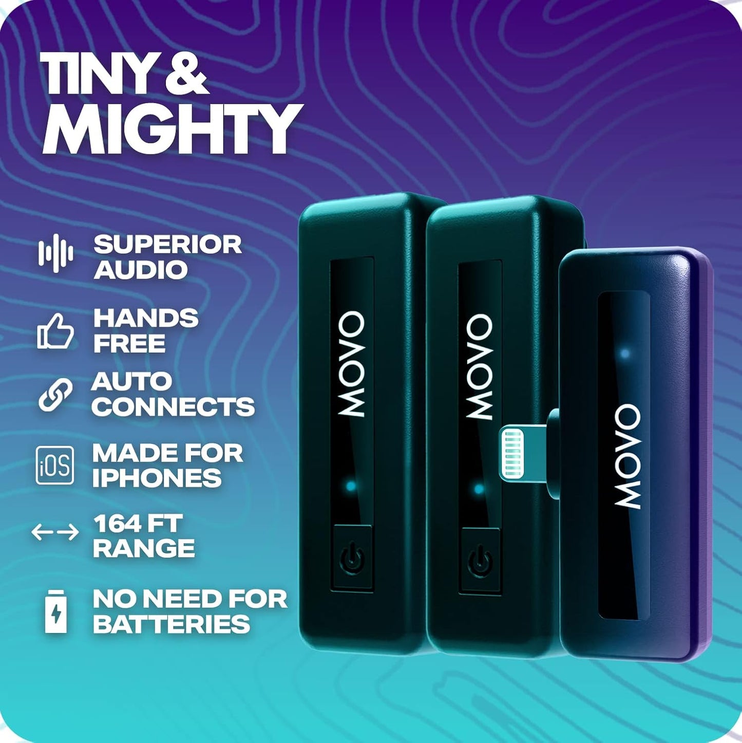 Movo Wireless Mini DI Duo Wireless Microphone for iPhone - Microphone for Video Recording with Clip on Lavalier 10 HR Battery 164FT Range, Wireless Mic for iPhone