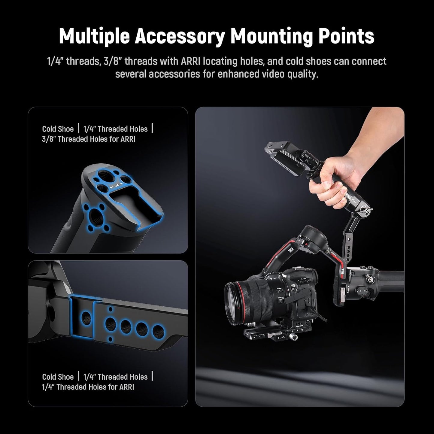 NEEWER RS4 RS3 Adjustable Gimbal Sling Handle Grip with NATO Rail, Compatible with DJI RS4 RS4 Pro RS3 RS3 Pro RS3 Mini RS2 RSC2 Ronin-S Ronin-SC for Low Angle Shot, Max Load 13.2lb, ST49