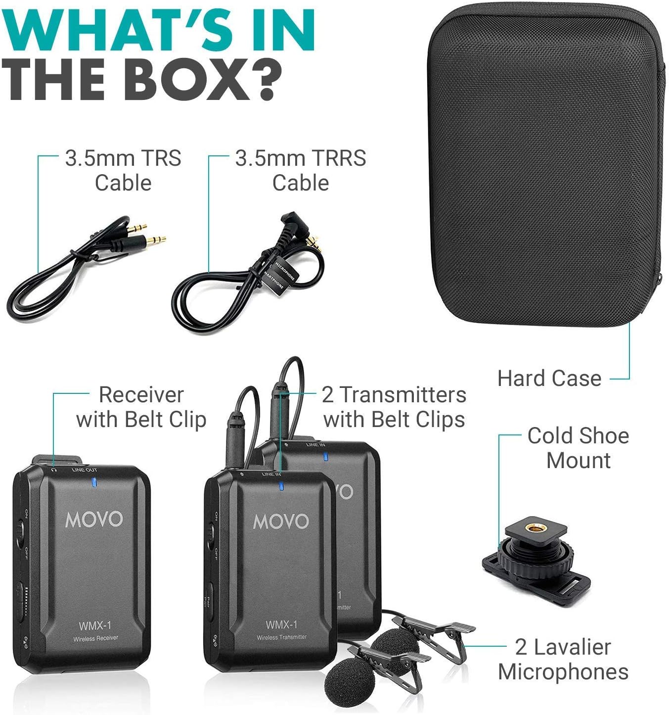 Movo WMX-1-DUO 2.4GHz Dual Wireless Lavalier Microphone System, Compatible with DSLR Cameras, Camcorders, iPhone, Android Smartphones, and Tablets, 200ft Audio Range, Great for Teaching Tutorials
