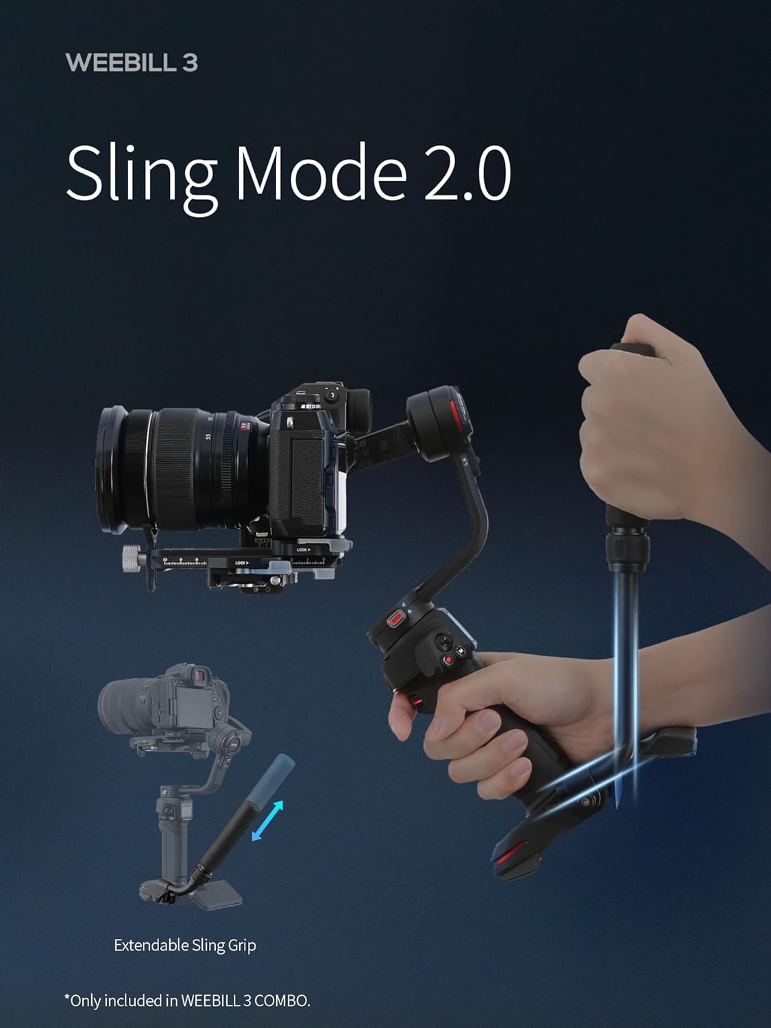 ZHIYUN Weebill 3 Combo, Gimbal Stabilizer for DSLR and Mirrorless Camera, Nikon Sony Panasonic Canon Fujifilm BMPCC 6K, Extendable Sling Grip, Wrist Rest, Fill Light & Mic Integration, PD Fast Charge