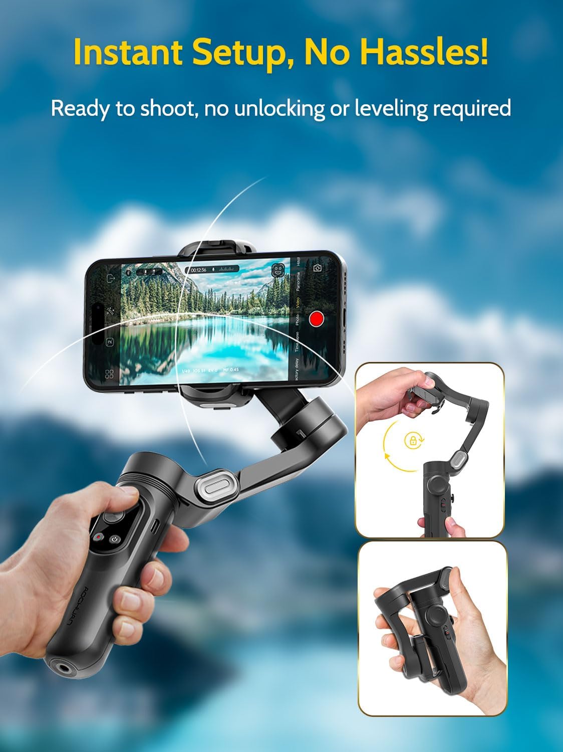 Gimbal Stabilizer for Smartphone with Wireless Charging iPhone Gimbal for iPhone 15 Pro Max/Android Foldable 3-Axis Handheld Phone Stabilizer for Video Recording Face Tracking-Smart X Pro