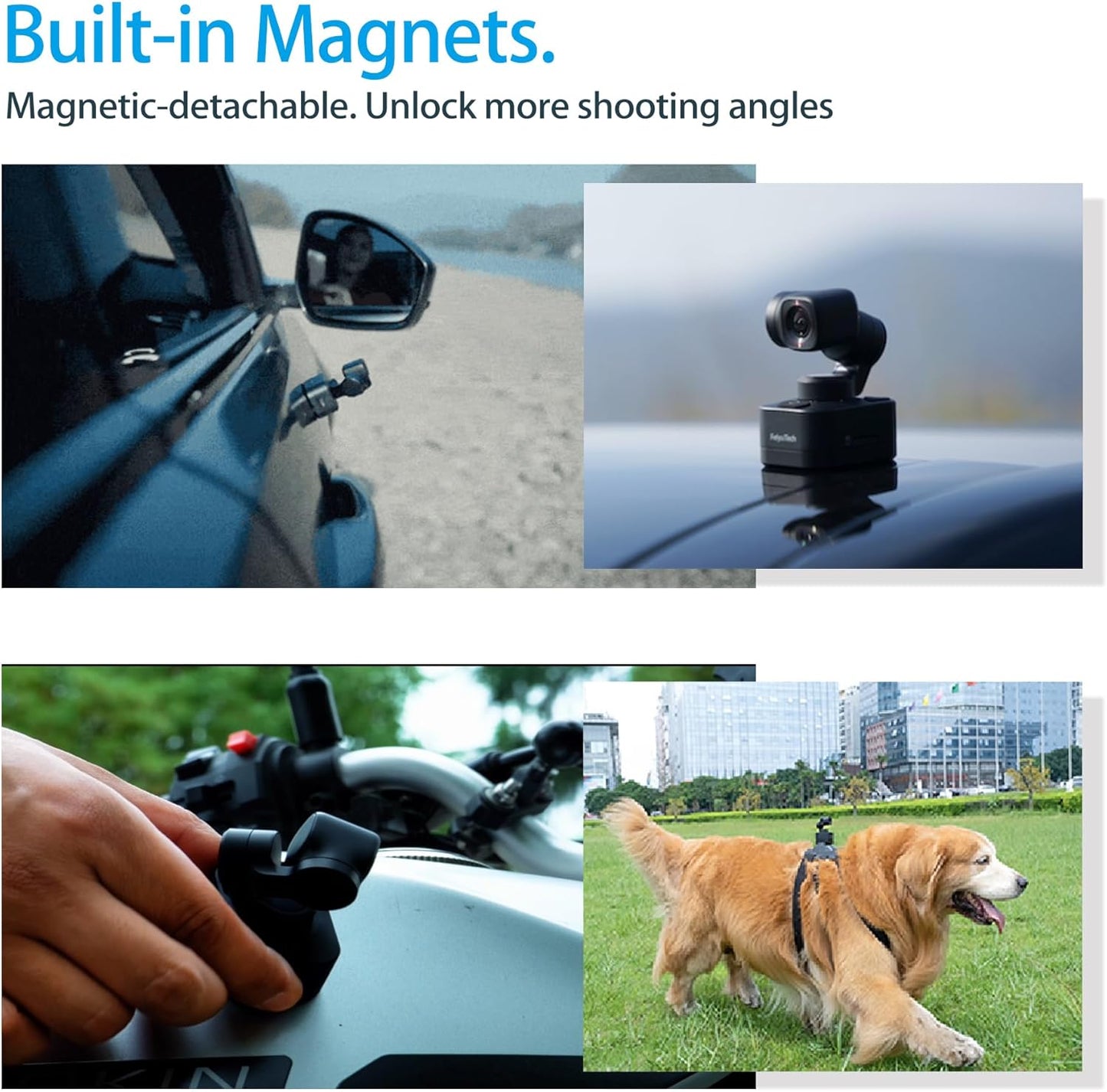Feiyu Pocket 3 Cordless Detachable 3-Axis Gimbal Camera with Zoom - 1/2.3" CMOS,130°FOV,4K 60FPS,AI Tracking, Portable Camera Stabilizer for Video Recording,Extreme Sport/Riding/Car/Travel