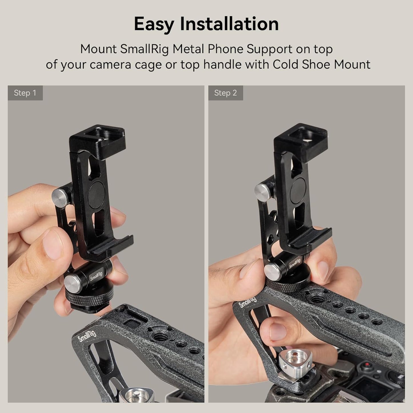 SMALLRIG Universal Metal Phone Support with Cold Shoe Mount, Cell Phone Mount Adapter Support Free Adjustment Joints, Phone Tripod Mount for iPhone 15 14, for Samsung Galaxy etc. - 4382