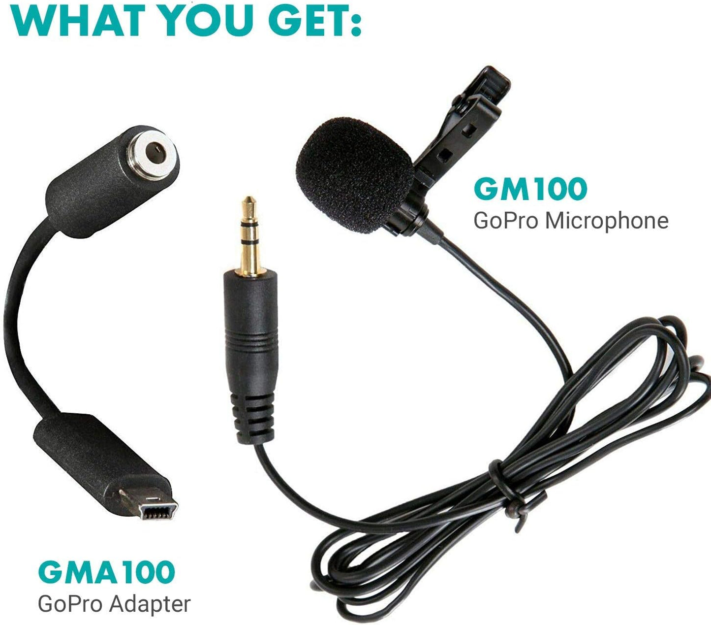 Movo GM100 Clip-on Lavalier Microphone for Compatible with GoPro HERO3, HERO3+ and HERO4 Black, White and Silver Editions - Includes Mic Adapter for Go Pro