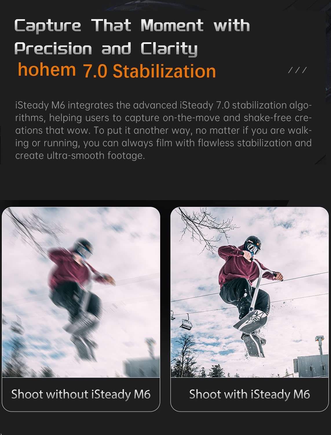 Hohem iSteady M6 Kit Smartphone Gimbal Stabilizer 3-Axis with Magnetic Fill Light/AI Tracking Sensor for iPhone Android with 0.91-inch OLED Display Max Payload 400g