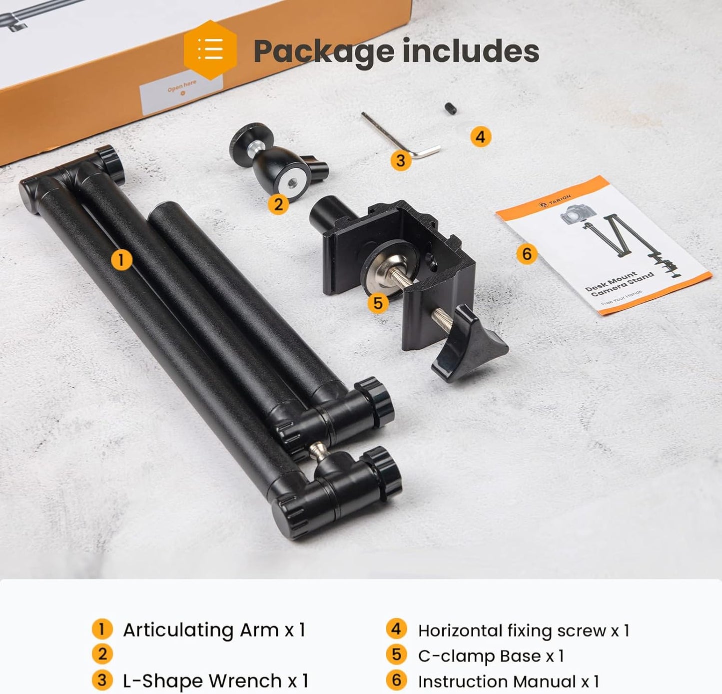 TARION Camera Desk Mount Stand Articulating Camera Arm Flexible Overhead Camera Mount Adjustable Heavy Duty Tabletop DSLR Mount Arm Boom for Flat Photography Videography Filming Live Streaming TKB01