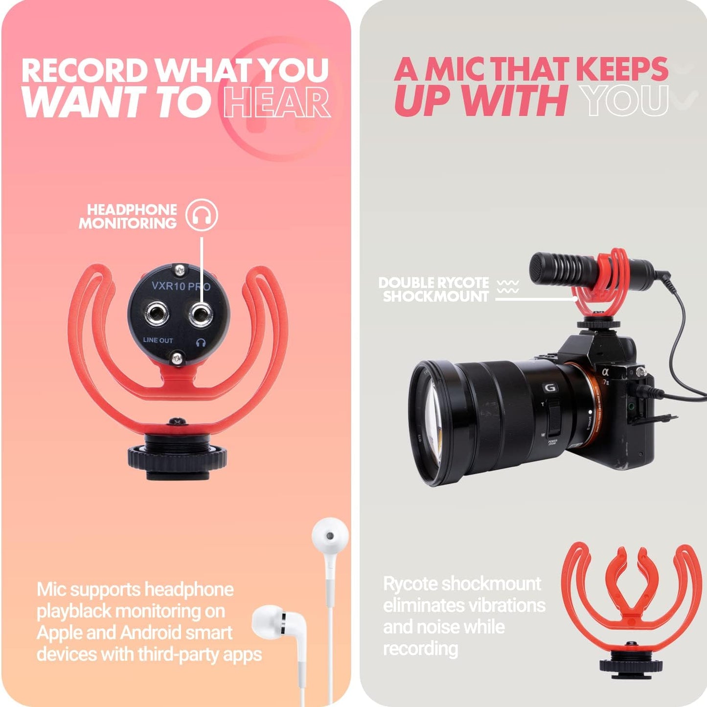 Movo VXR10-PRO External Video Microphone for Camera with Rycote Lyre Shock Mount - Compact Shotgun Mic and Accessories Compatible with Smartphones and DSLR Cameras - Battery-Free DSLR Microphone