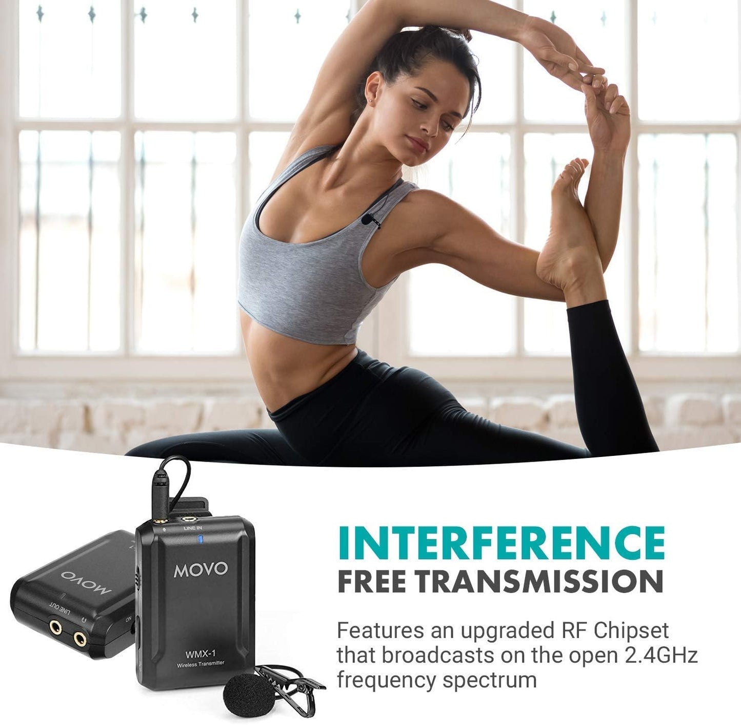 Movo WMX-1-DUO 2.4GHz Dual Wireless Lavalier Microphone System, Compatible with DSLR Cameras, Camcorders, iPhone, Android Smartphones, and Tablets, 200ft Audio Range, Great for Teaching Tutorials