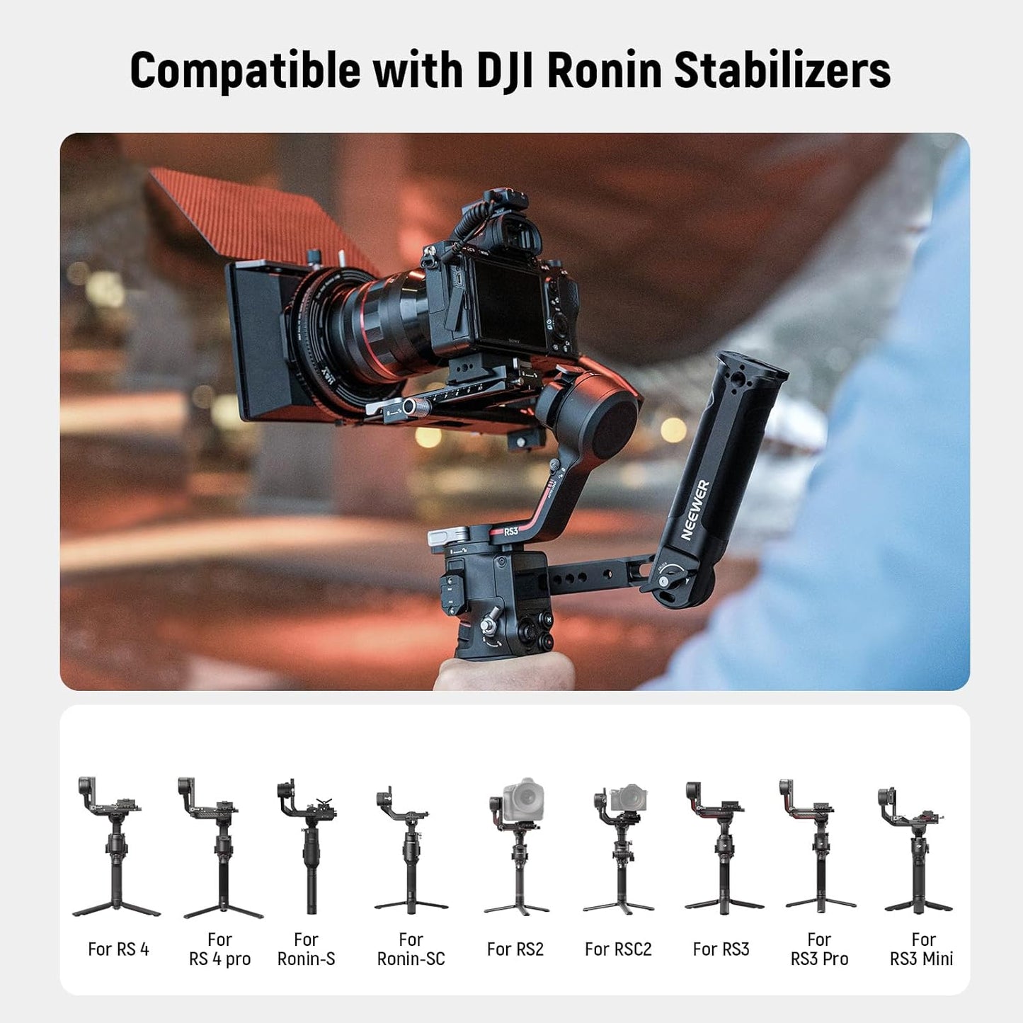 NEEWER RS4 RS3 Adjustable Gimbal Sling Handle Grip with NATO Rail, Compatible with DJI RS4 RS4 Pro RS3 RS3 Pro RS3 Mini RS2 RSC2 Ronin-S Ronin-SC for Low Angle Shot, Max Load 13.2lb, ST49