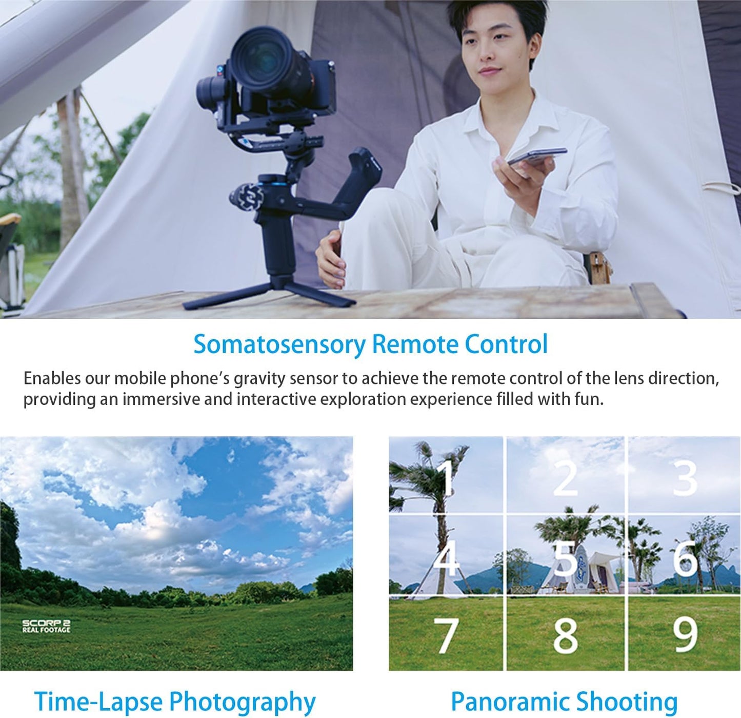 FeiyuTech SCORP 2 Gimbal Stabilizer for DSLR and Mirrorless Camera, Integrated Al Tracking Sensor, 3-Axis Camera Stabilizer for Sony Canon Panasonic Nikon, 2.5kg Payload Touch Screen Vertical Shooting
