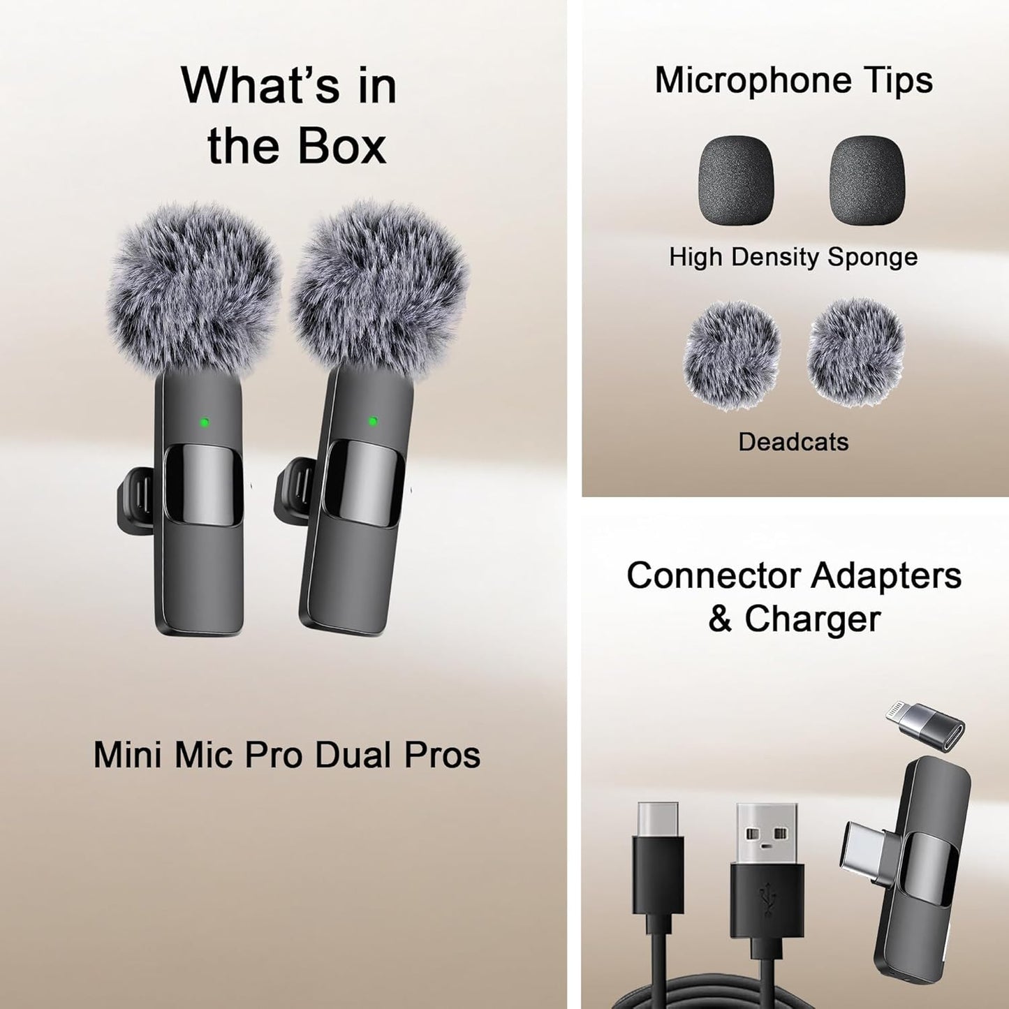 Mini Mic Pro Wireless Microphone for iPhone, iPad, Android, Lavalier Microphone for Video Recording - 2 Pack iPhone Mic Crystal Clear Recording with USB-C for Podcast, ASMR
