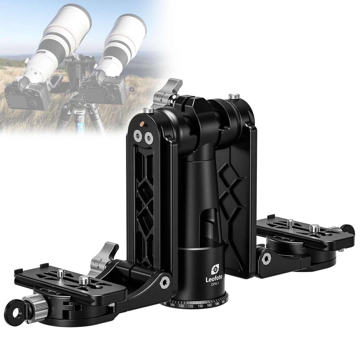 Leofoto Camera Gimbal Head, Aluminum Folding Gimbal Head with 3/8"-16 Hole and 1/4"-20 Threaded for Mounting Tripod/LED Panels/Monitors/Microphones, Max Load to 25kg/55.12lb (PG-2-Black)