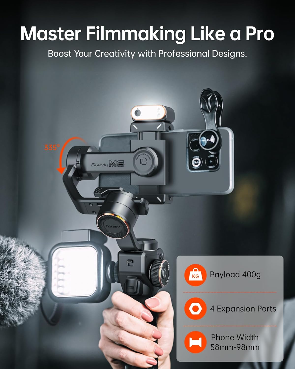 Hohem iSteady M6 Kit Smartphone Gimbal Stabilizer, Magnetic AI Tracking Sensor Fill Light, OLED Display, 3-Axis Phone Gimbal for iPhone Android, Phone Stabilizer for Video Recording, YouTube TikTok