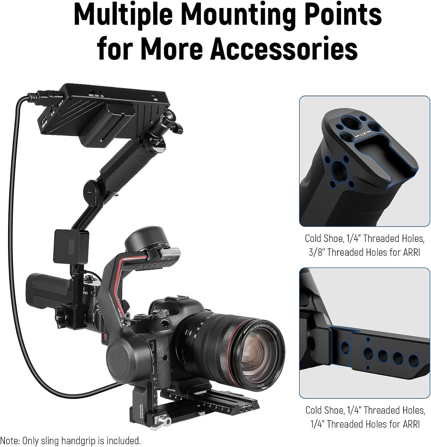 NEEWER Adjustable Sling Handle Grip Compatible with DJI Ronin RS4 RS3 Mini RS 3 Pro RS 2 RSC 2 Gimbal Stabilizer for Low Angle Shot, Max Load 13.2lb, ST49
