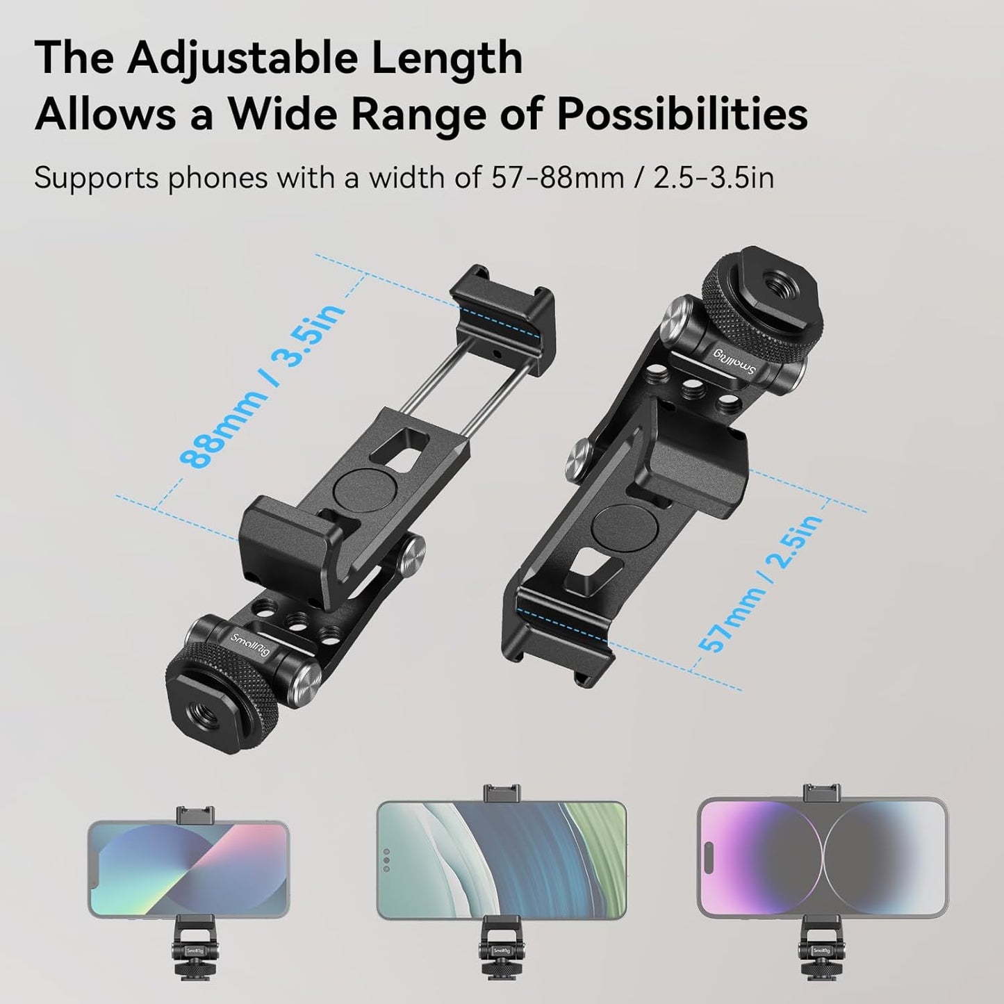 SMALLRIG Universal Metal Phone Support with Cold Shoe Mount, Cell Phone Mount Adapter Support Free Adjustment Joints, Phone Tripod Mount for iPhone 15 14, for Samsung Galaxy etc. - 4382