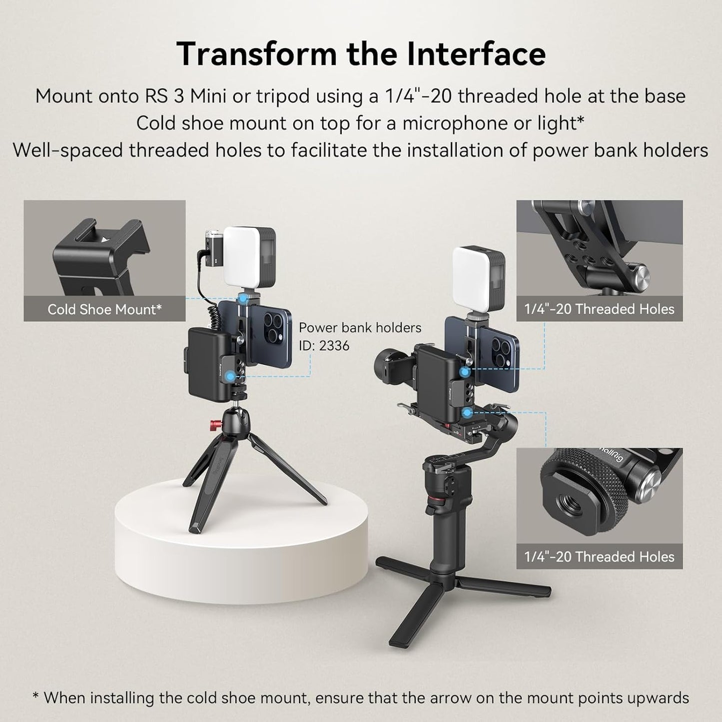 SMALLRIG Universal Metal Phone Support with Cold Shoe Mount, Cell Phone Mount Adapter Support Free Adjustment Joints, Phone Tripod Mount for iPhone 15 14, for Samsung Galaxy etc. - 4382