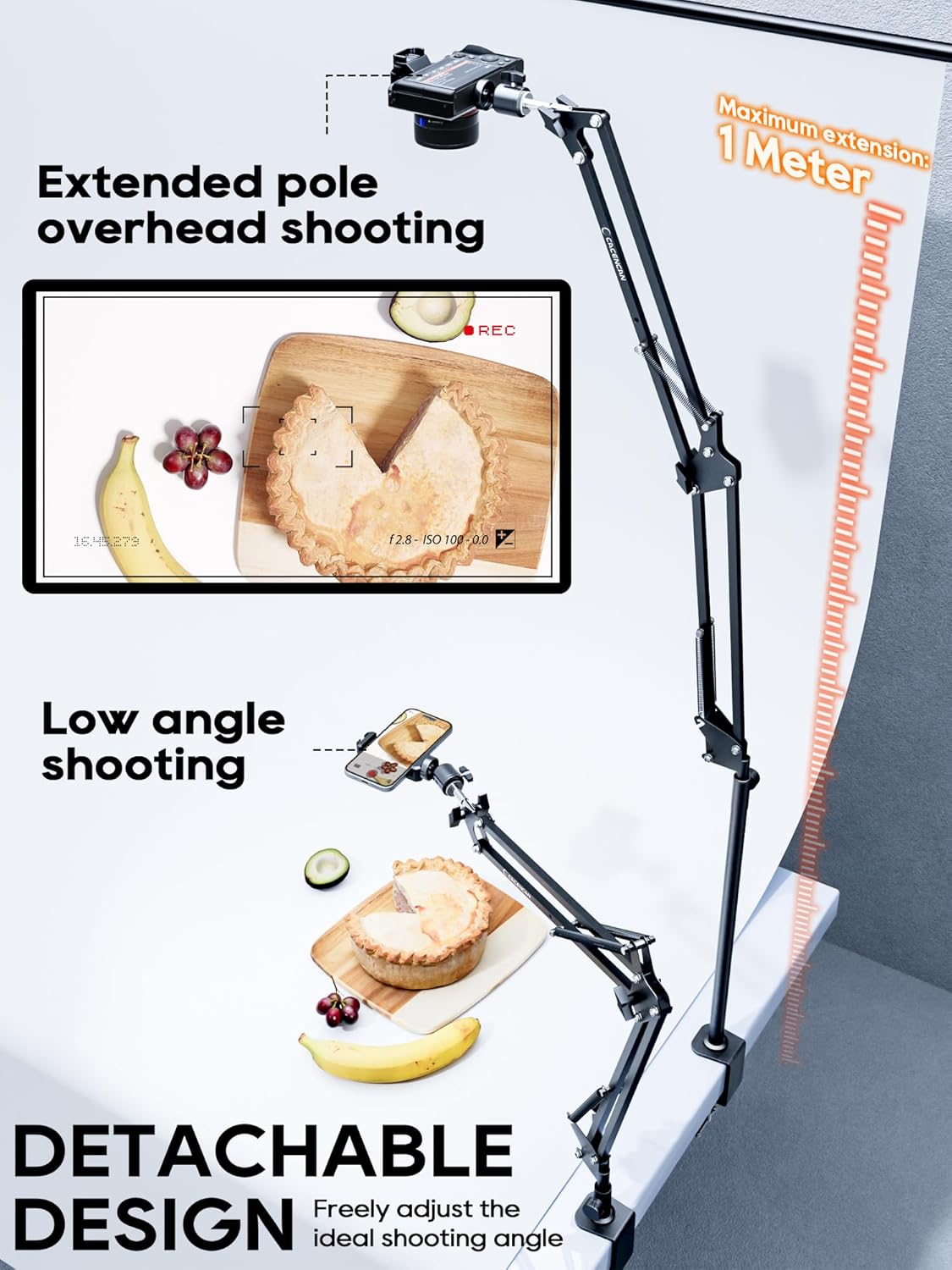 Overhead Camera Mount, 5lb Horizontal Load-Bearing, 360Β° Adjustable Camera Stand for Desk, Flexible Camera Arm Desk Mount, with Phone Clamp, Tabletop Mount for DSLR Camera/Webcam/Microphone