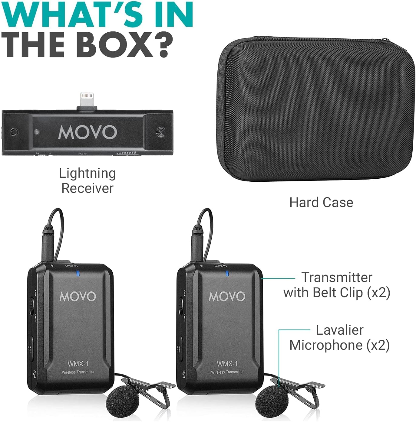 Movo Edge-DI-Duo Wireless Lavalier for iPhone - Perfect Compact Lav Mic for Smartphone Gimbal Stabilizer - Great for Vlogging, Filming, Teachers, and More - Compatible with DJI Osmo OM 4, 5