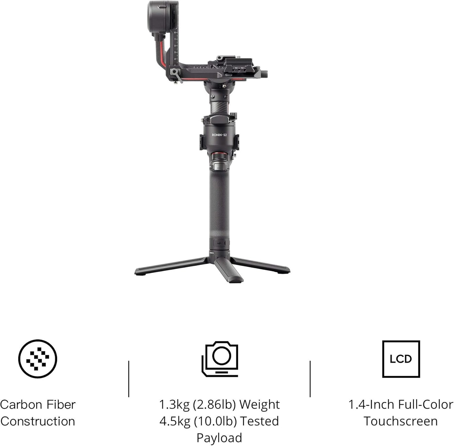 DJI RS 2 Full-Color LCD Touchscreen Gimbal Stabilizer with Cinematic Sharpness, Titan Stabilization Algorithm, Carbon Fiber Axis Arm, and Built-in Front Dial (Renewed)