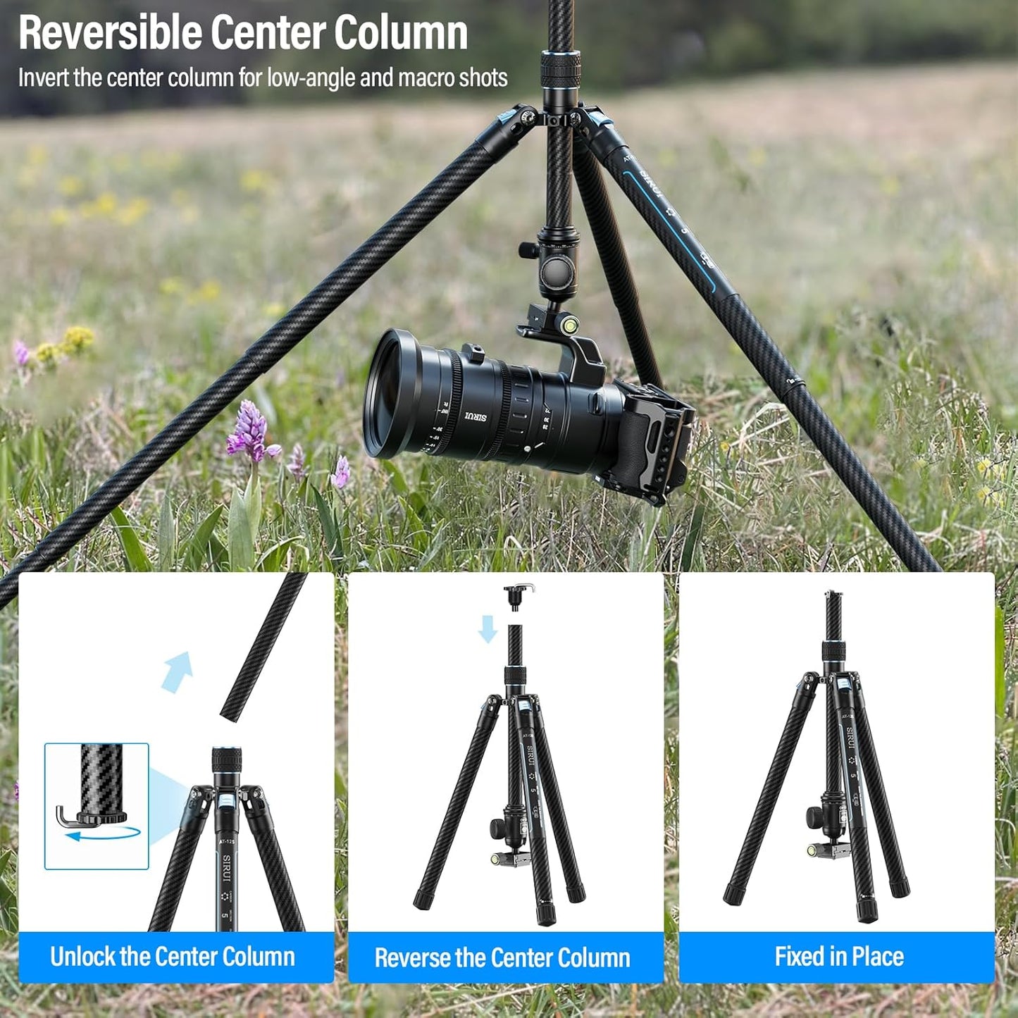 SIRUI 60" Carbon Fiber Tripod for Camera with 360° Panoramic Ball Head, Arca QR Plate, Compact Lightweight 2.1lbs Travel Tripod for DSLR Video Camcorder, Max Load 10kg, Traveler X-III