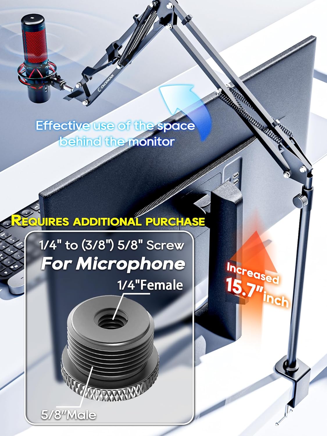 Overhead Camera Mount, 5lb Horizontal Load-Bearing, 360Β° Adjustable Camera Stand for Desk, Flexible Camera Arm Desk Mount, with Phone Clamp, Tabletop Mount for DSLR Camera/Webcam/Microphone