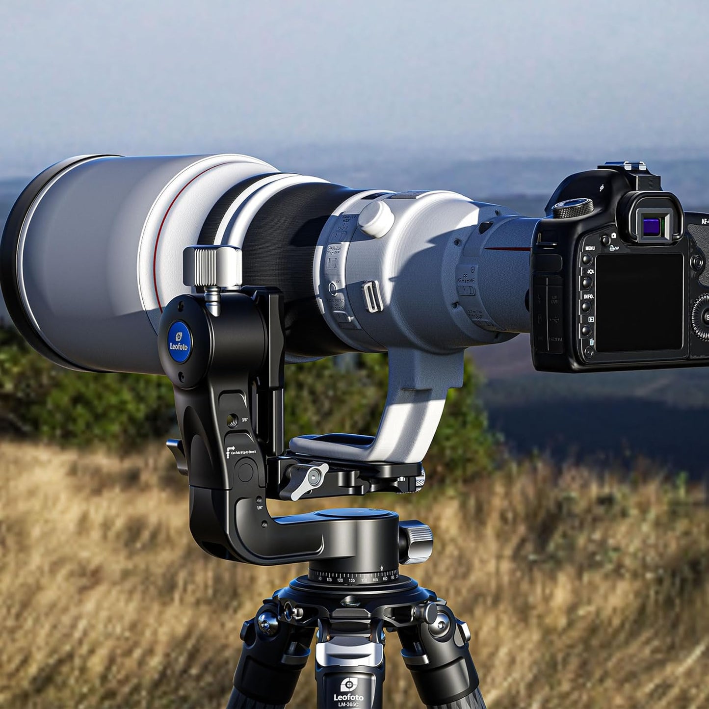 Leofoto Camera Gimbal Head, Aluminum Folding Gimbal Head with 3/8"-16 Hole and 1/4"-20 Threaded for Mounting Tripod/LED Panels/Monitors/Microphones, Max Load to 25kg/55.12lb (PG-2-Black)