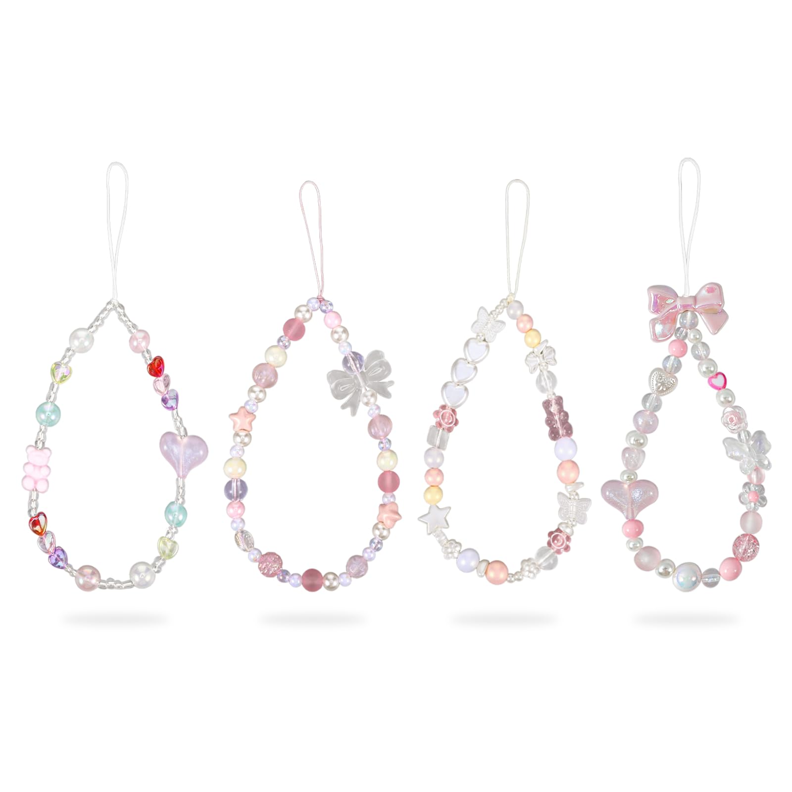 Pink Beaded Phone Wrist Straps, Y2K Phone Case Charms Camera Charm Strap, Lanyard Keychain Wristlet Aesthetic Cellphone Charm