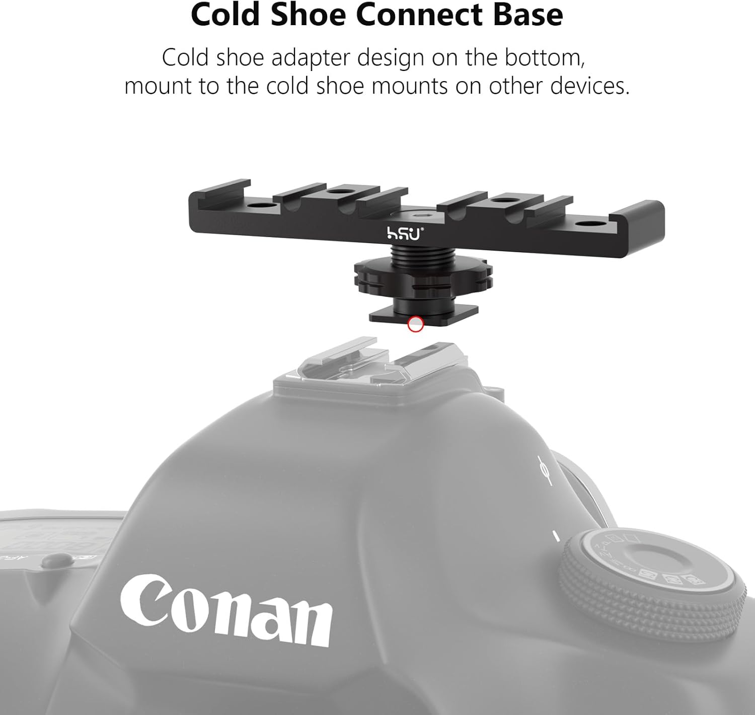 HSU Cold Shoe Mount Bracket, Triple-Head Hot Shoe Mount, 1/4 Screw Port, Aluminum Cold Shoe Plate Adapter with Cable Slot Bayonet for Microphone, Led Video Light, Monitor