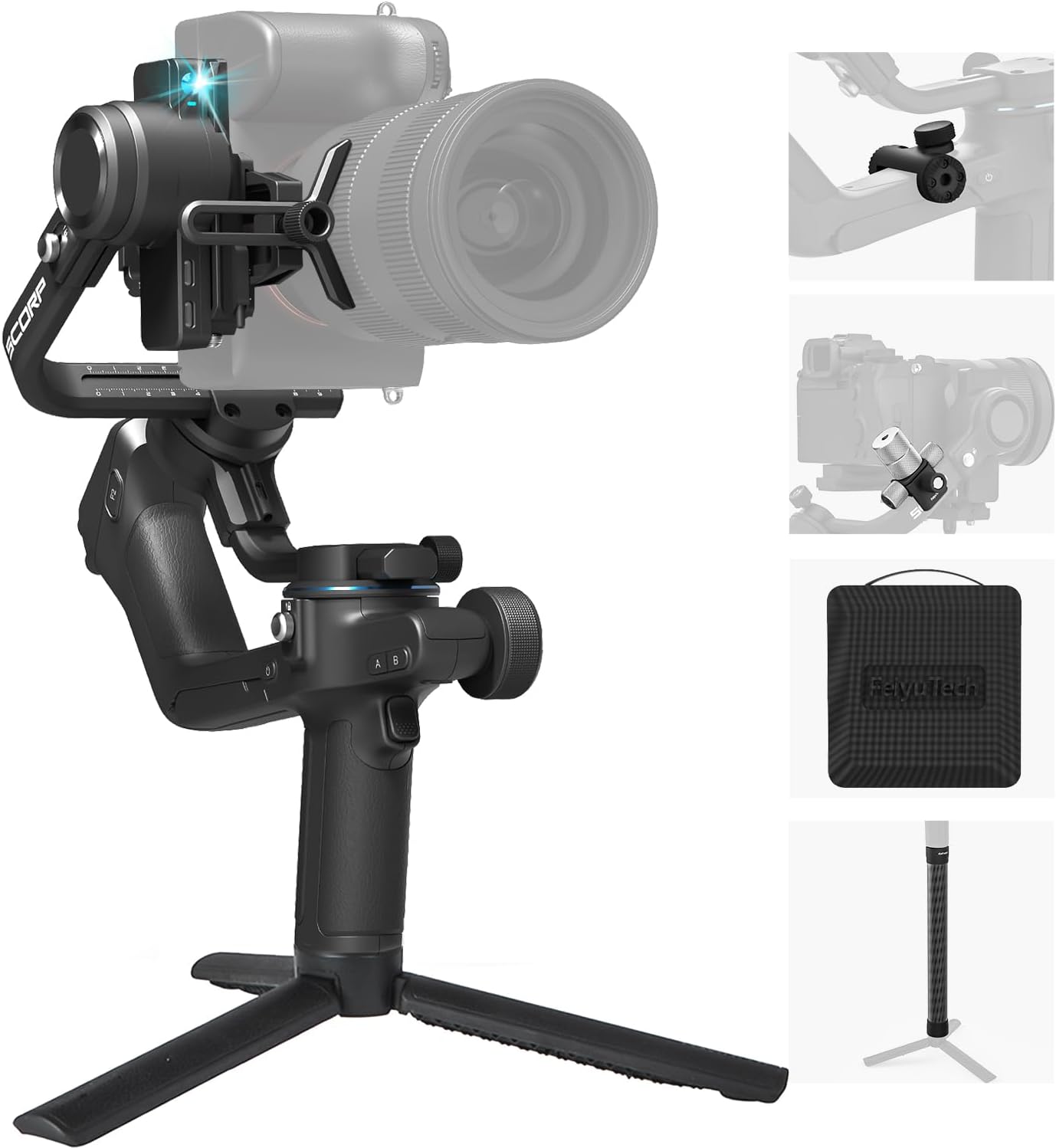 FeiyuTech SCORP 2 [Combo]: Camera Gimbal Stabilizer + Poratble Bag+ARRI Rosettes Gear+Carbon Fiber Bar,Built-in AI Tracker,1.3'' Touch Screen,for Sony/Canon/Nikon/Fujifilm Mirrorless&DSLR Camera