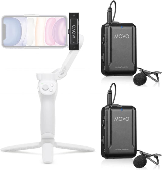 Movo Edge-DI-Duo Wireless Lavalier for iPhone - Perfect Compact Lav Mic for Smartphone Gimbal Stabilizer - Great for Vlogging, Filming, Teachers, and More - Compatible with DJI Osmo OM 4, 5