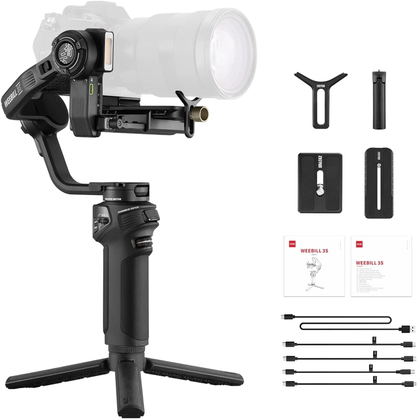 Zhiyun Weebill 3S Combo 3-Axis Gimbal Stabilizer for DSLR and Mirrorless Camera Compatible with Sony Nikon Canon Panasonic LUMIX Extendable Sling Grip Integrated Fill Light PD Fast Charge