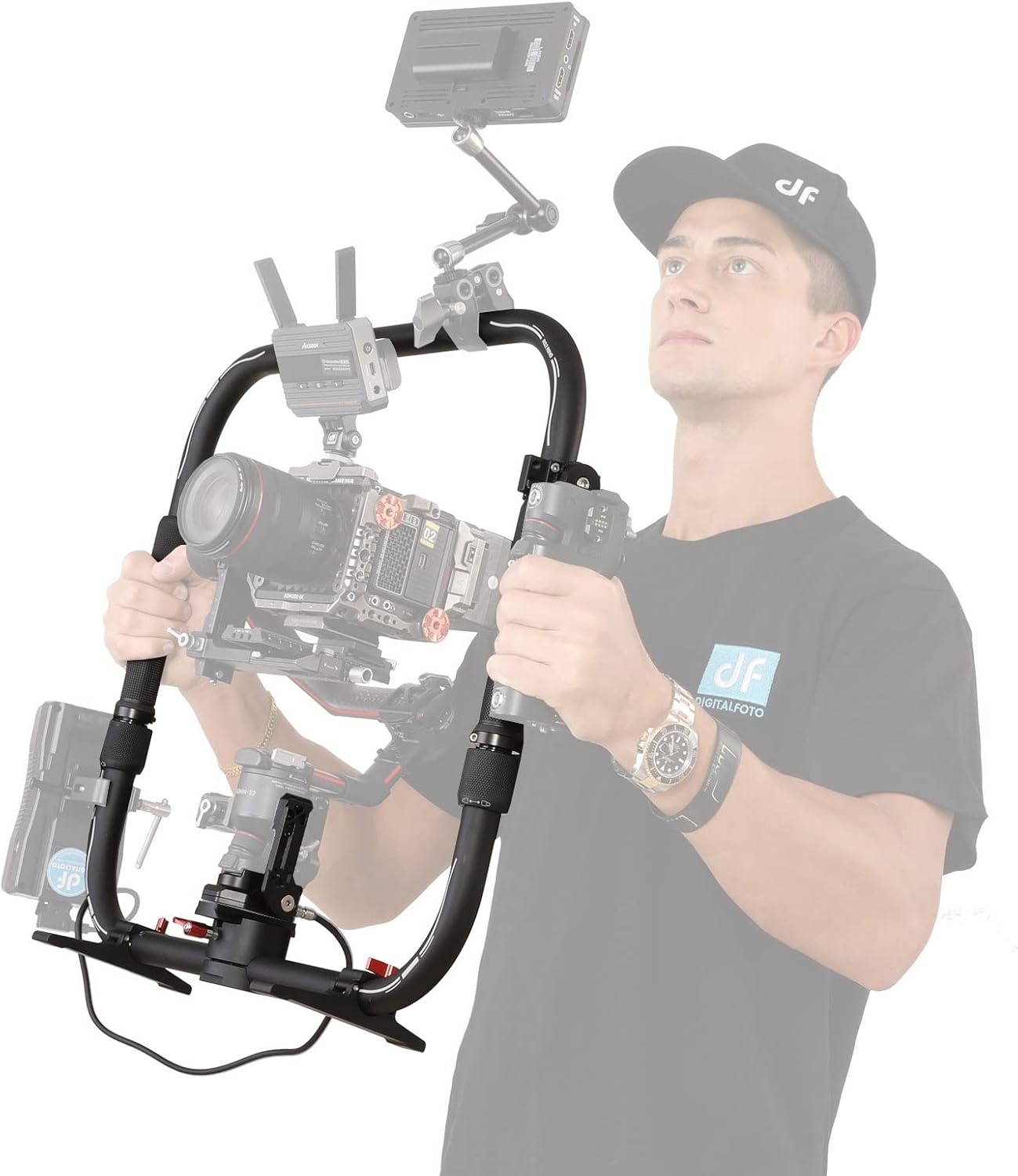 RS 2 Ring Grip,DF DIGITALFOTO RS2 Power Supply System Support Rig Dual Handle Ring Compatible with DJI RS 2 Gimbal,Including ARRI Rosette Adapter and Clamp