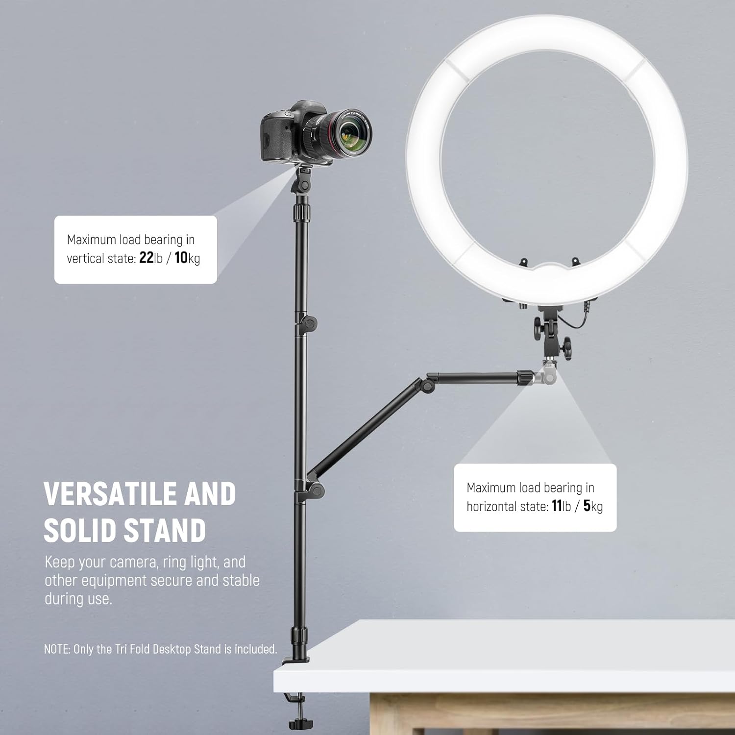 NEEWER Flexible Overhead Camera Mount Desk Stand with Phone Holder, 35.4" Aluminum Alloy Articulating Webcam Stand Arm with C Clamp, Tabletop Mount for Ring Light Camera Smartphone Projector, ST3A