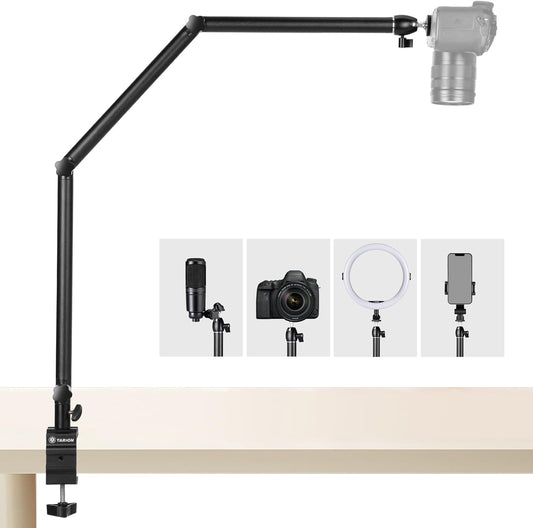 TARION Camera Desk Mount Stand Articulating Camera Arm Flexible Overhead Camera Mount Adjustable Heavy Duty Tabletop DSLR Mount Arm Boom for Flat Photography Videography Filming Live Streaming TKB01