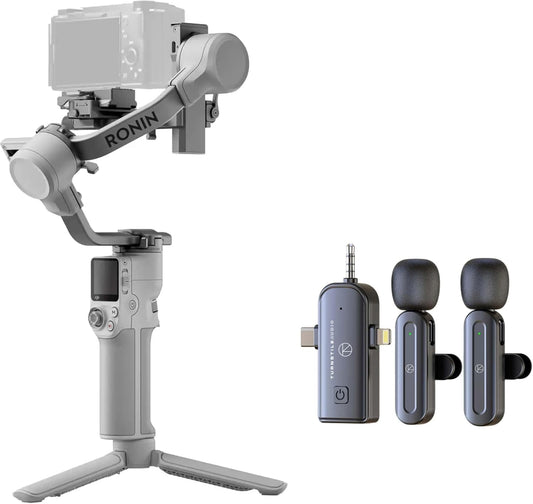 DJI RS 4 Mini, Gimbal Stabilizer for Cameras, Auto Axis Locks, Camera Gimbal, Native Vertical Shooting + Turnstile Wireless Lavalier 2X Microphones (Standard)