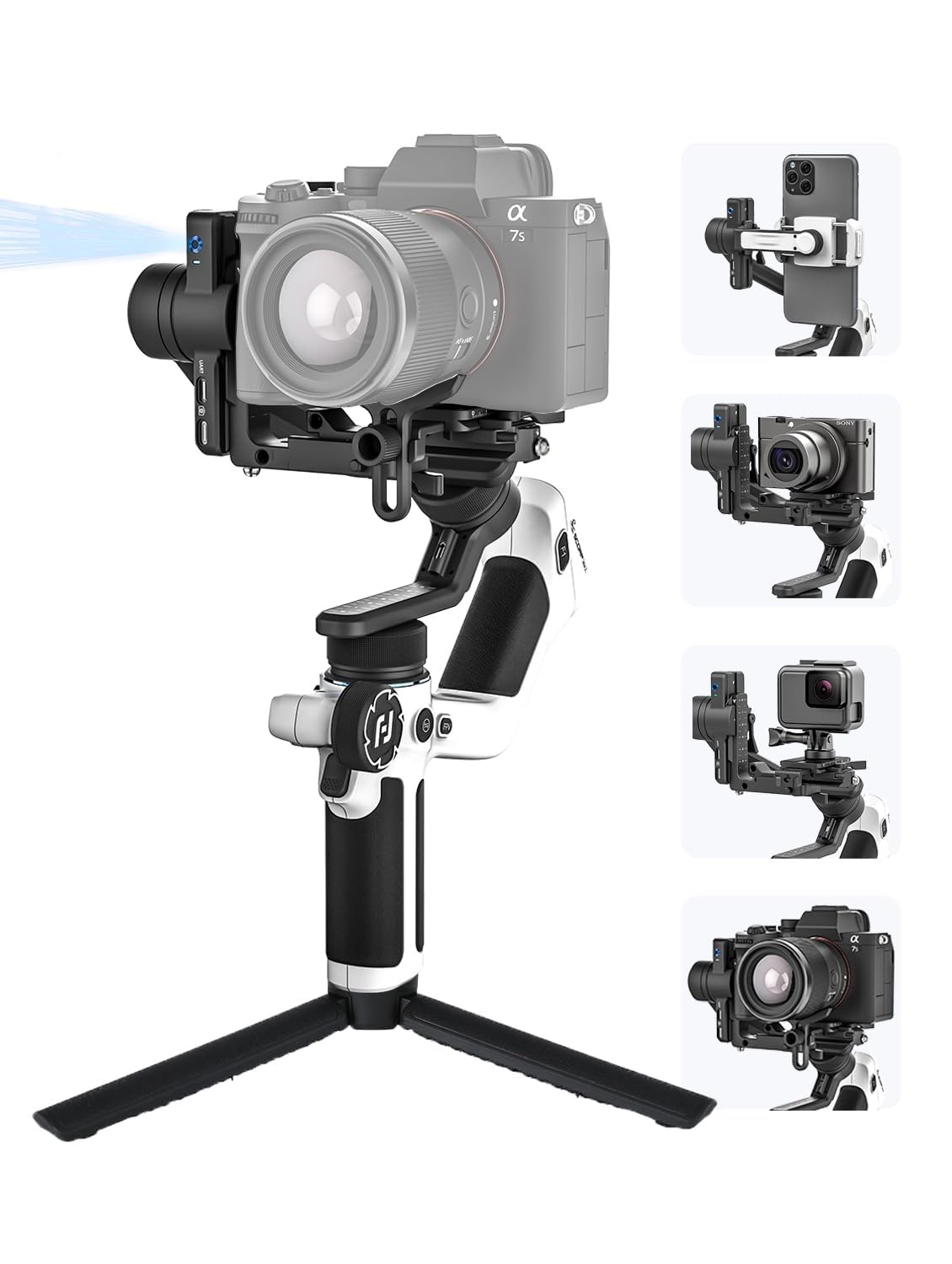 FeiyuTech SCORP 2 [Combo]: Camera Gimbal Stabilizer + Poratble Bag+ARRI Rosettes Gear+Carbon Fiber Bar,Built-in AI Tracker,1.3'' Touch Screen,for Sony/Canon/Nikon/Fujifilm Mirrorless&DSLR Camera