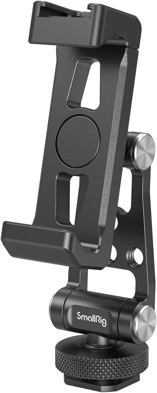 SMALLRIG Universal Metal Phone Support with Cold Shoe Mount, Cell Phone Mount Adapter Support Free Adjustment Joints, Phone Tripod Mount for iPhone 15 14, for Samsung Galaxy etc. - 4382