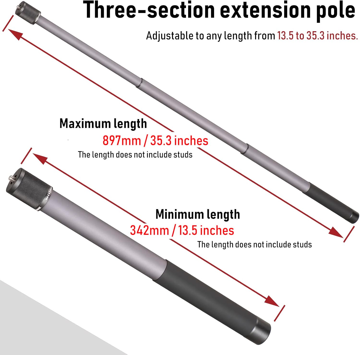 Gimbal Extension Pole,Lightweight and Strong 3 Section Camera Extension Pole Universal Compatible with Digtital Camera iPhone Smartphone Gimbal Stabilizer Camera Pole, Grey and Black