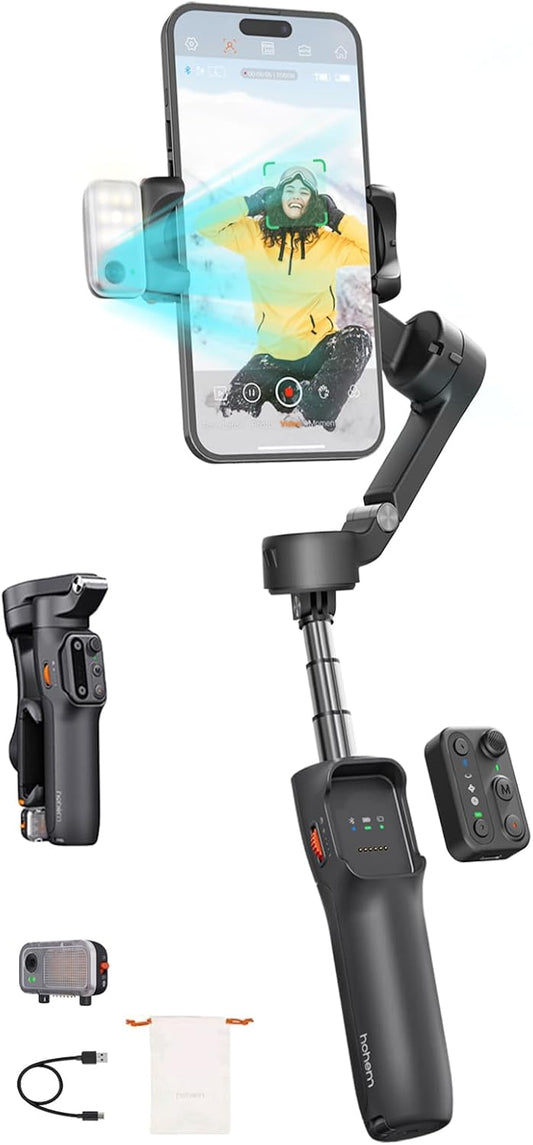 hohem iSteady V3 Gimbal Stabilizer for iPhone, Magnetic AI Tracker,Detached Remote,Built-in Tripod Extension Rod, 3-Axis Phone Gimbal Stabilizer for Smartphone Video Recording Vlog Live tiktok,Black