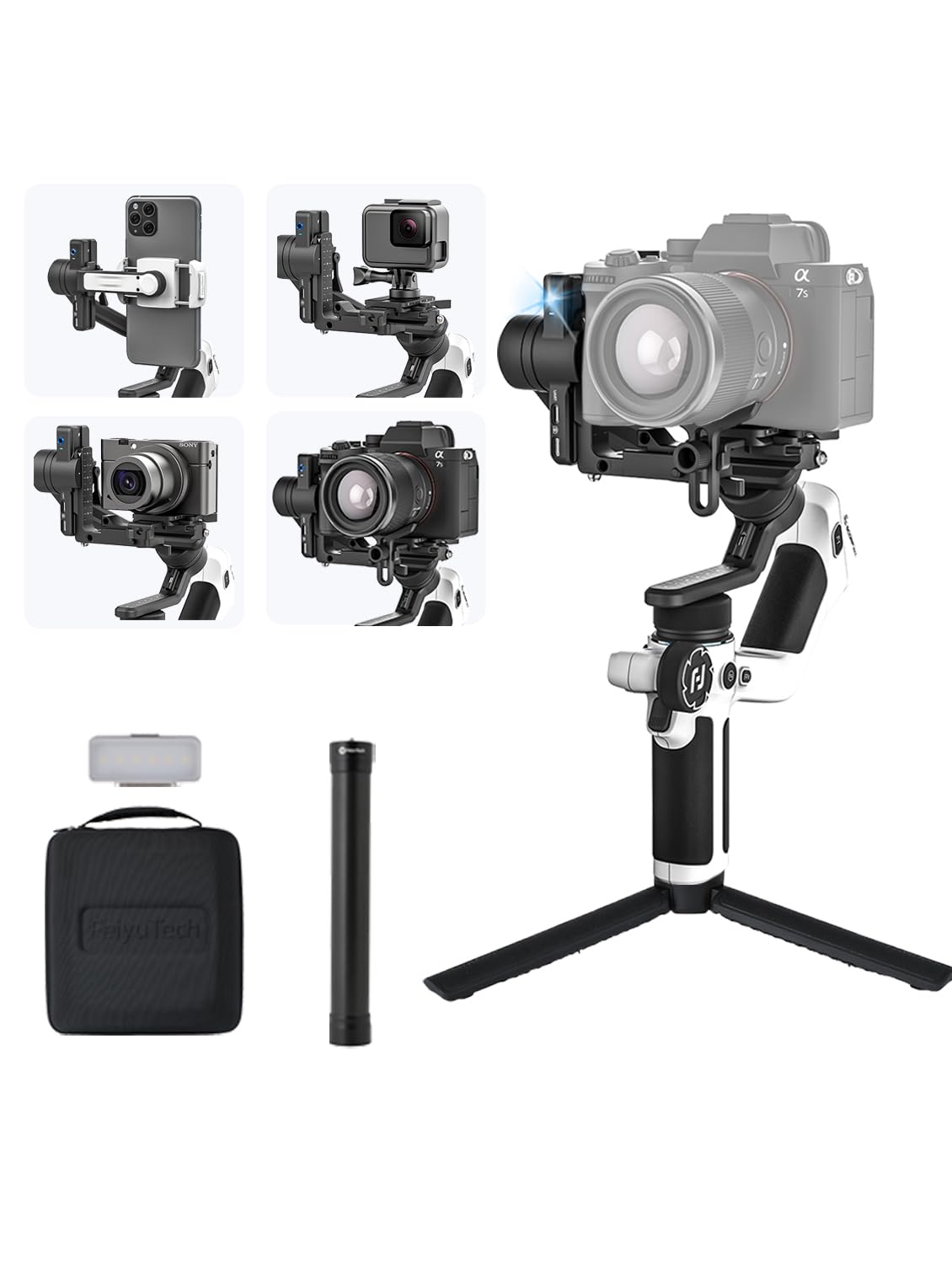 FeiyuTech SCORP 2 [Combo]: Camera Gimbal Stabilizer + Poratble Bag+ARRI Rosettes Gear+Carbon Fiber Bar,Built-in AI Tracker,1.3'' Touch Screen,for Sony/Canon/Nikon/Fujifilm Mirrorless&DSLR Camera