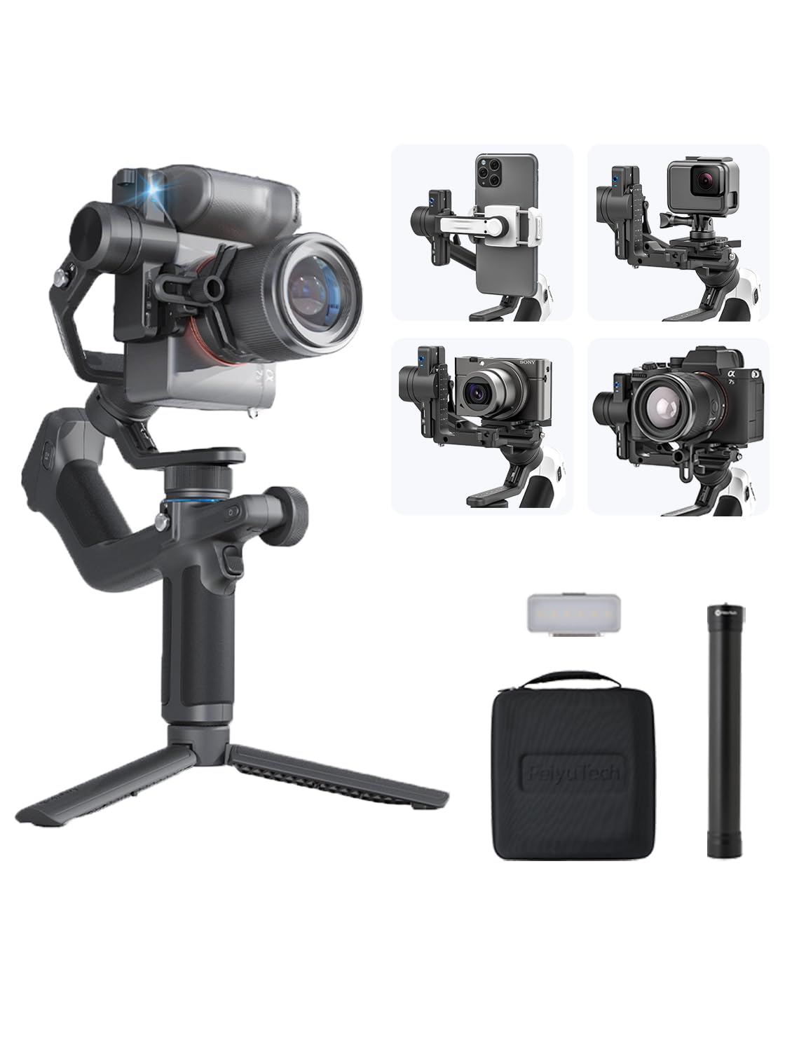 FeiyuTech SCORP 2 [Combo]: Camera Gimbal Stabilizer + Poratble Bag+ARRI Rosettes Gear+Carbon Fiber Bar,Built-in AI Tracker,1.3'' Touch Screen,for Sony/Canon/Nikon/Fujifilm Mirrorless&DSLR Camera