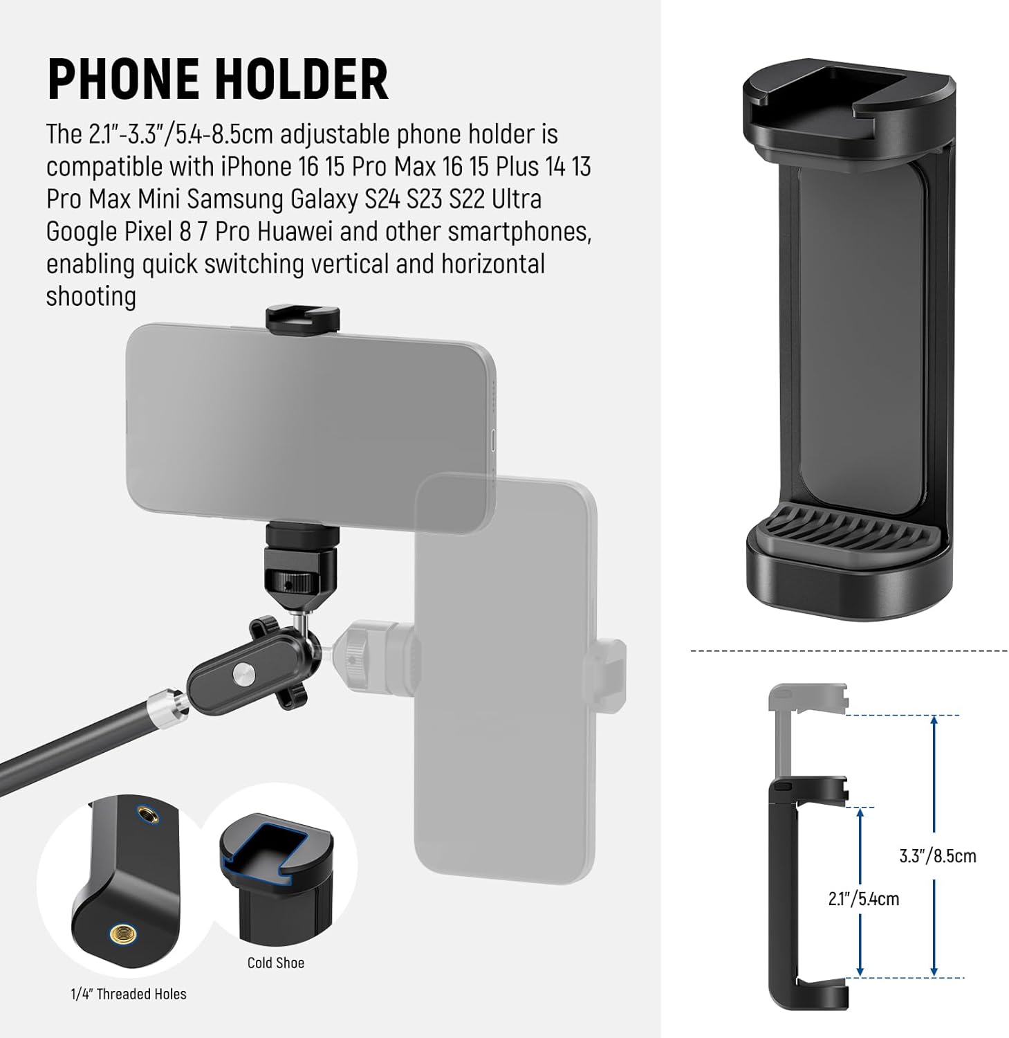 NEEWER 30" Articulating Magic Arm with Super Clamp, Overhead Camera Desk Mount with 1/4" 3/8" Threads for ARRI, Cold Shoe & Phone Holder Compatible with iPhone DSLR Action Camera Video Light, UA056