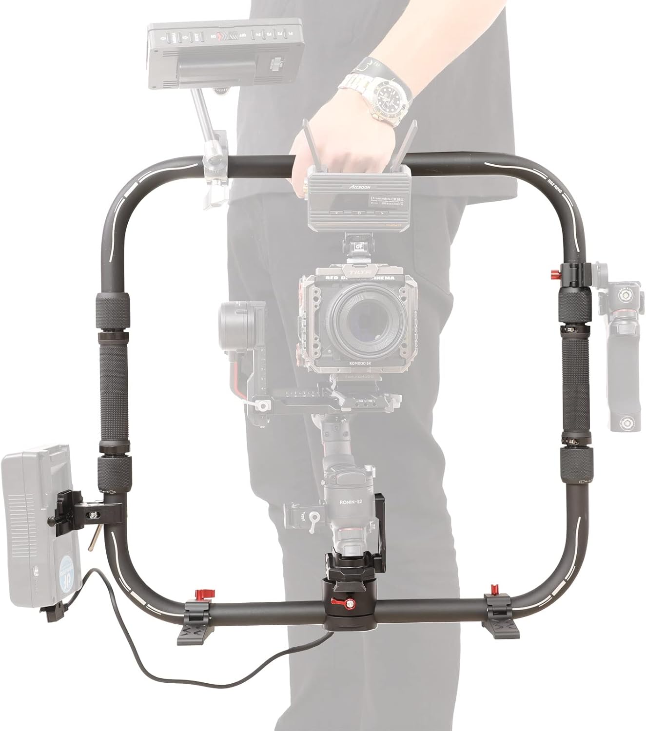 RS 2 Ring Grip,DF DIGITALFOTO RS2 Power Supply System Support Rig Dual Handle Ring Compatible with DJI RS 2 Gimbal,Including ARRI Rosette Adapter and Clamp