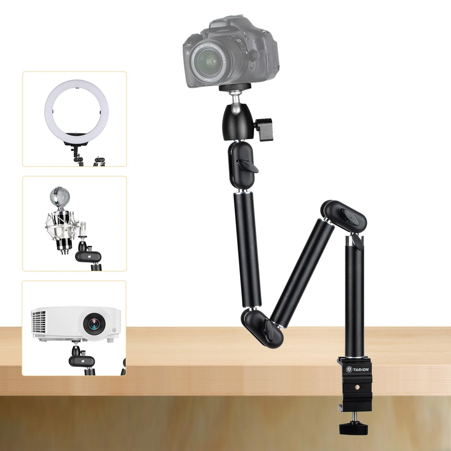 TARION Desk Camera Mount Stand Heavy Duty Articulated Camera Arm Articulating Table Mount Camera Stand Adjustable Flexible Gear Joints TKA01-L
