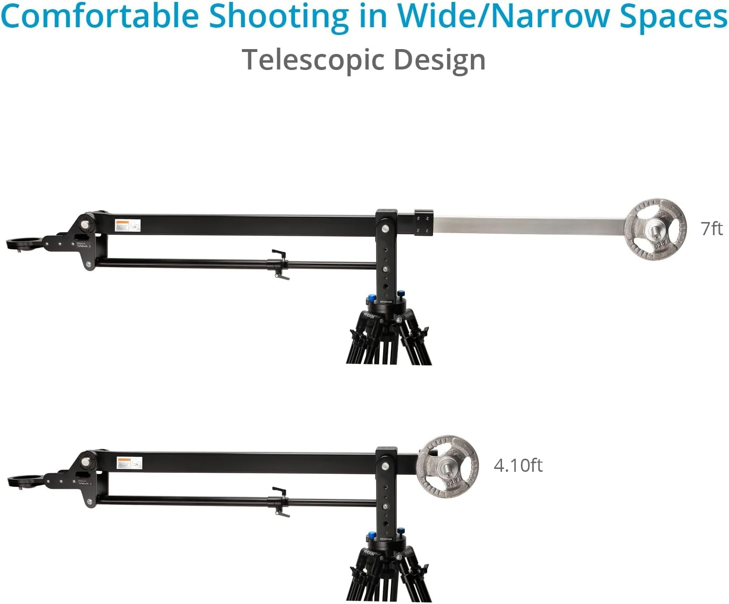 Proaim 7' Wave-2 Jib Crane for Camera, Gimbals & Pan Tilt Heads. for 75mm/100mm Fluid Heads. Payload up to 25kg / 55lb. Telescopic Design. 360° Panning Range (P-WV-2)