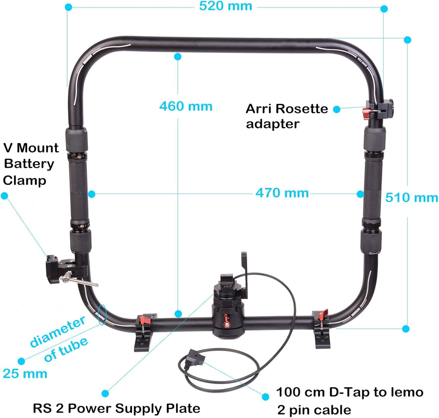 RS 2 Ring Grip,DF DIGITALFOTO RS2 Power Supply System Support Rig Dual Handle Ring Compatible with DJI RS 2 Gimbal,Including ARRI Rosette Adapter and Clamp