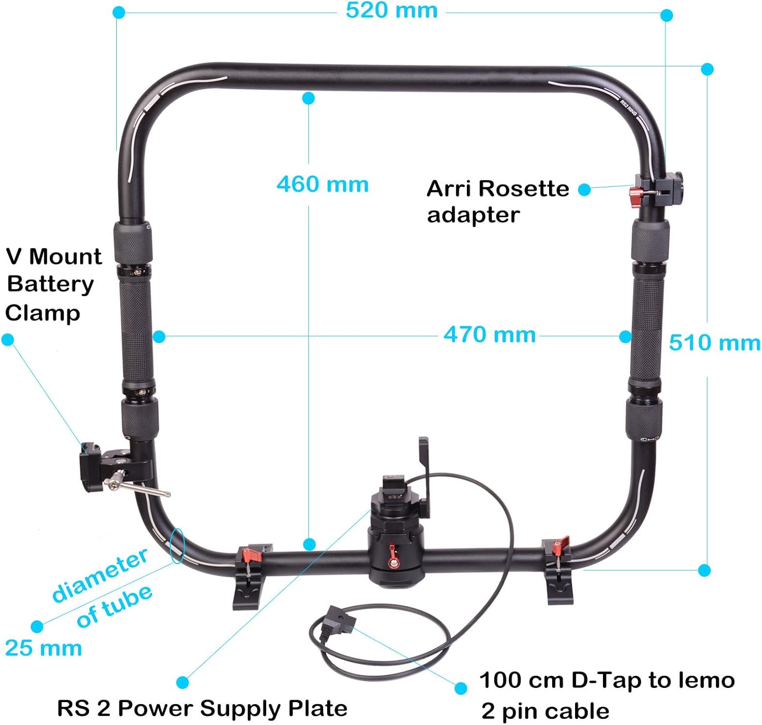 RS 2 Ring Grip,DF DIGITALFOTO RS2 Power Supply System Support Rig Dual Handle Ring Compatible with DJI RS 2 Gimbal,Including ARRI Rosette Adapter and Clamp